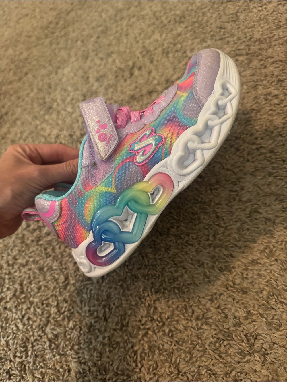 Girls' Rainbow Chain Light-Up Sneakers - Pink & Purple